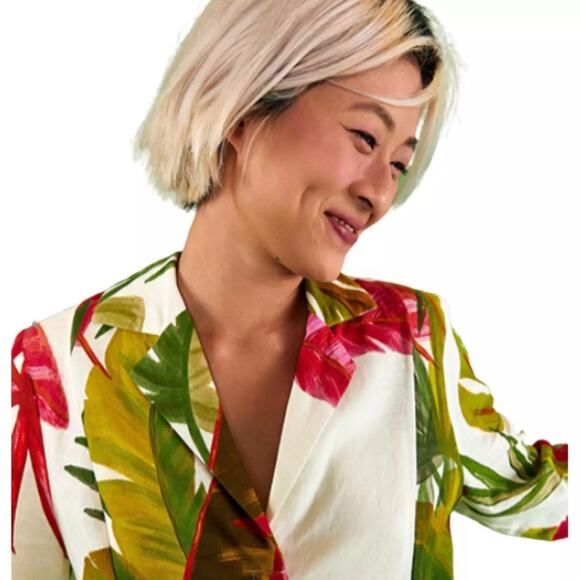 FARM RIO Spring Forest Long Sleeve Linen Blend Minidress In Multi XSmall - Picture 4 of 10